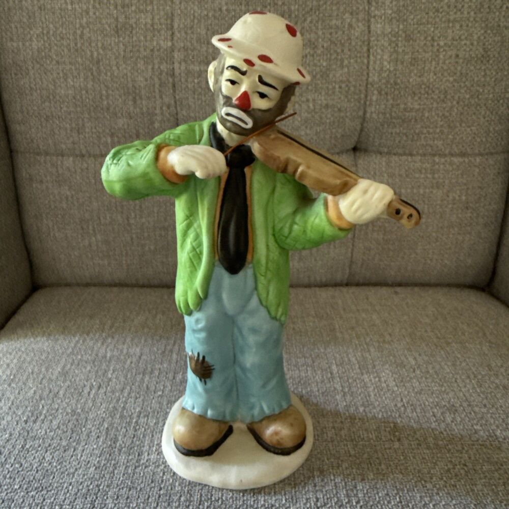 Emmett Kelly Jr Collection Sad Clown Playing Violin Figurine Flambro Mint Cond